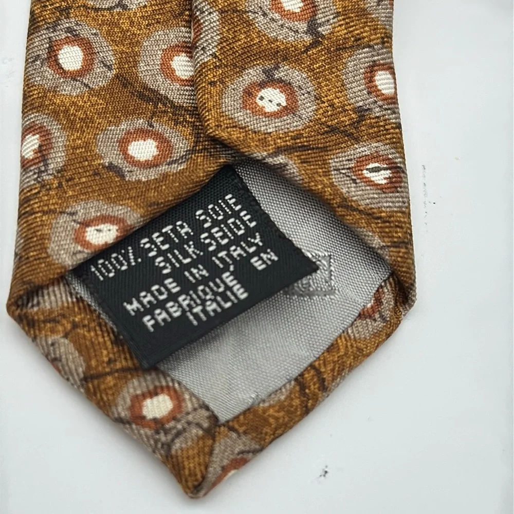 Fendi Brown and White Silk Tie with‎ Geometric Pattern